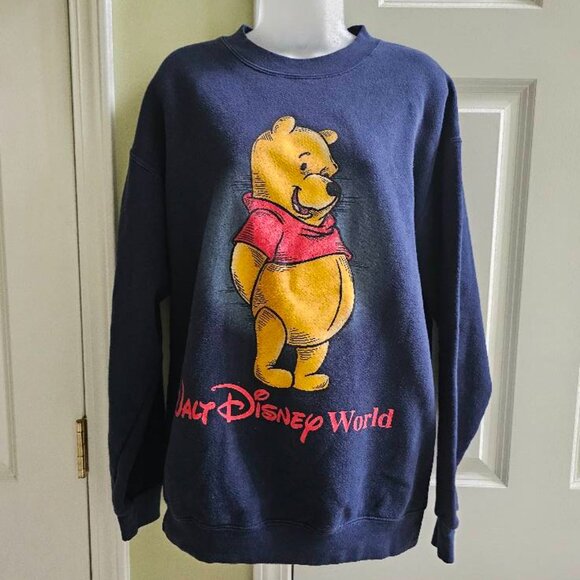 Vintage Disney Winnie the Pooh 90s Navy Graphic Pooh Sweatshirt Size Medium - Picture 1 of 9